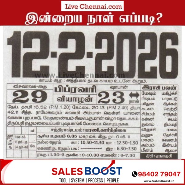 Auspicious (Nalla Neram) time today (Feb 12th)