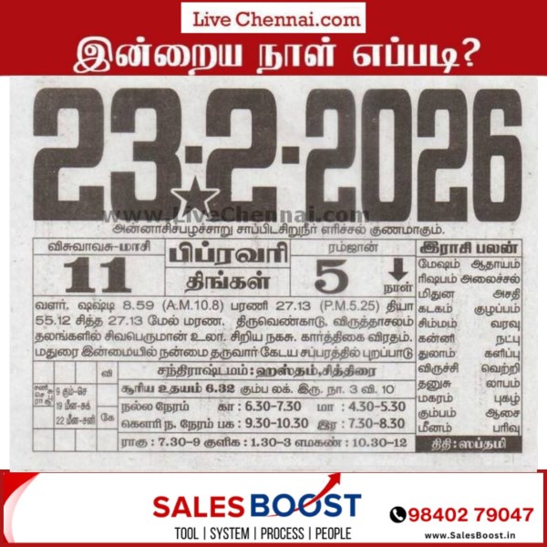 Auspicious (Nalla Neram) time today (Feb 23rd)