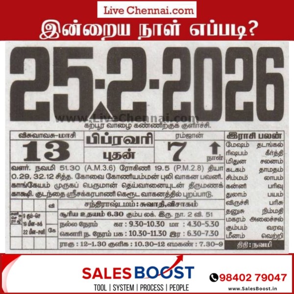 Auspicious (Nalla Neram) time today (Feb 25th)