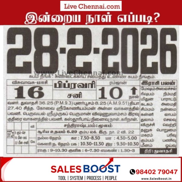 Auspicious (Nalla Neram) time today (Feb 28th)